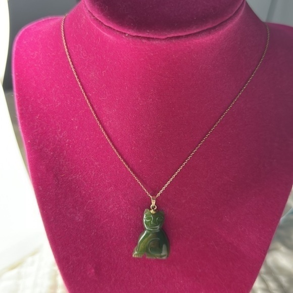 14k real solid gold jade lucky cat‎​ - Picture 1 of 14